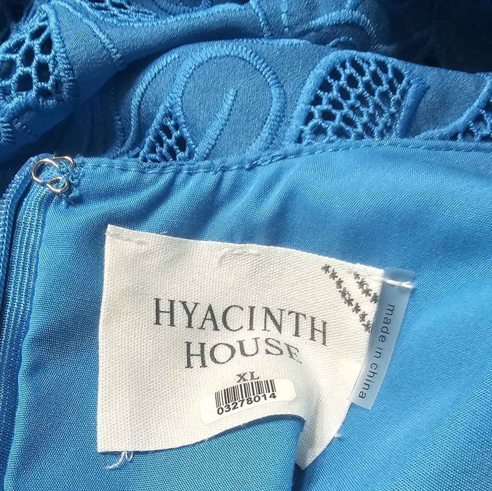 Hyacinth House Ice Blue Bubble-Sleeve Scoop Neck Eyelet Midi Dress - Picture 7 of 8